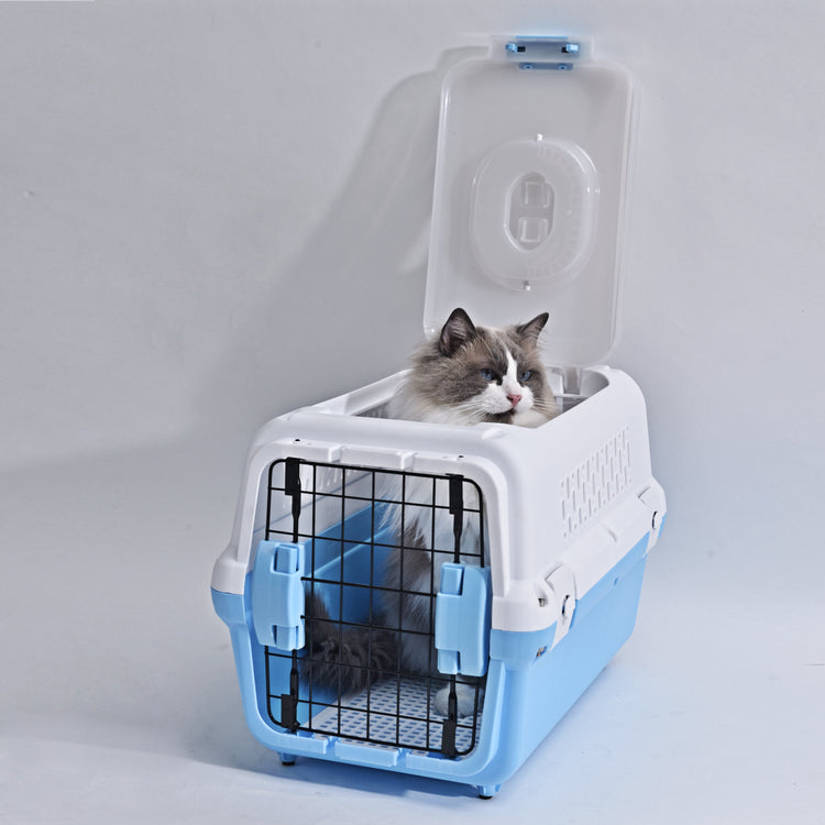 Travel basket with steel door for cats and dogs (blue) 50 x 50 x 35 cm