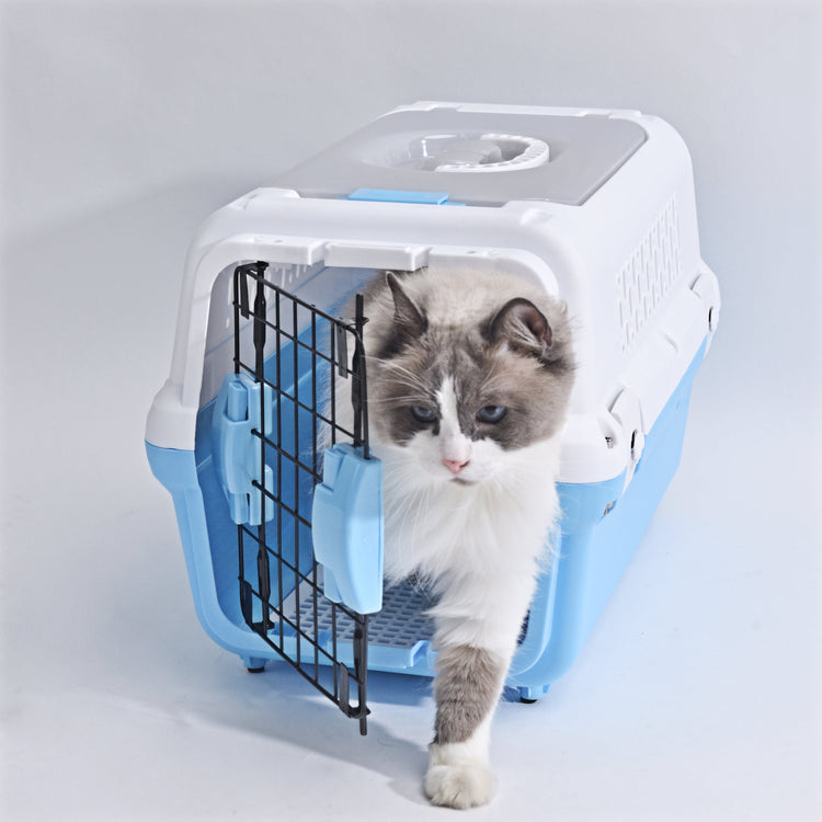 Travel basket with steel door for cats and dogs (blue) 50 x 50 x 35 cm