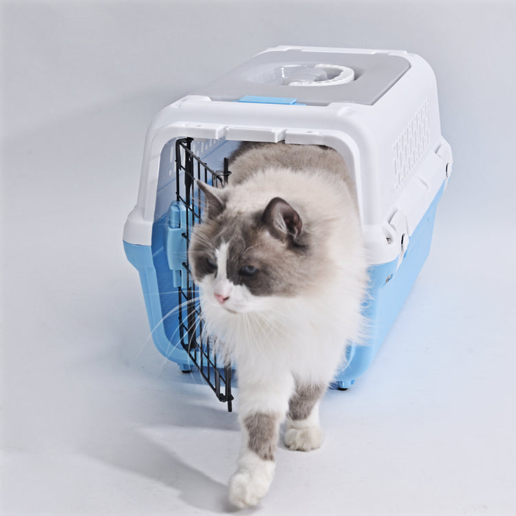 Travel basket with steel door for cats and dogs (blue) 50 x 50 x 35 cm