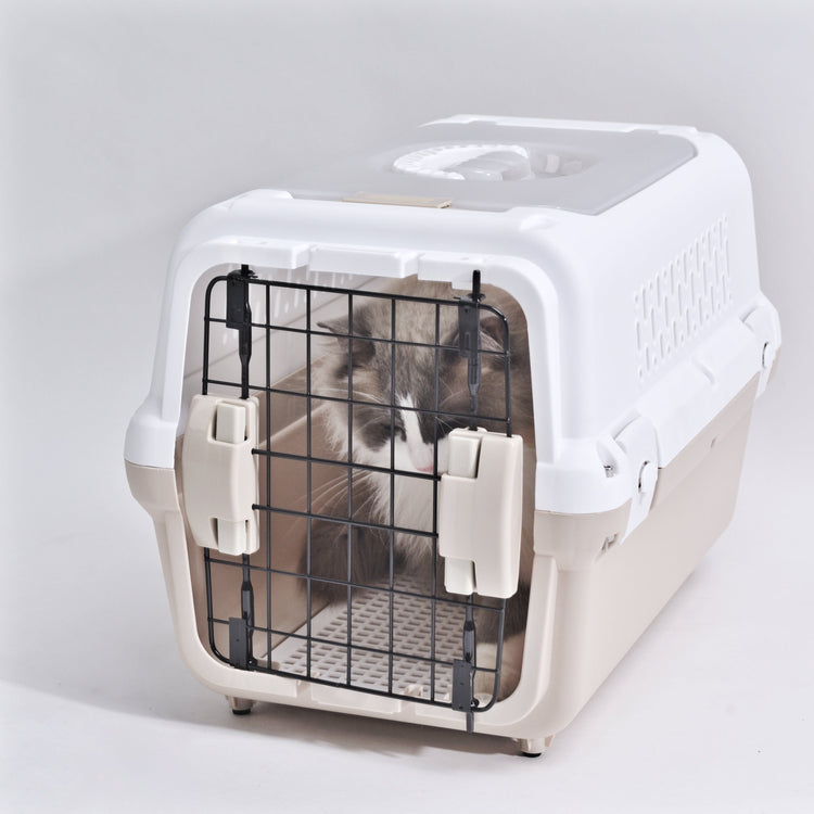 Travel basket with steel door for Cat & Dog (Cappuccino) 50 x 50 x 35 cm
