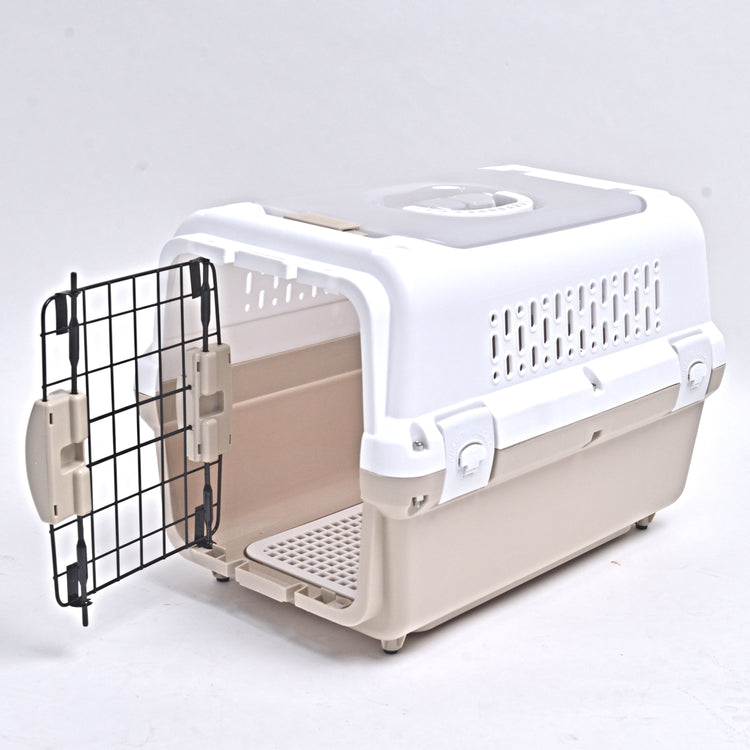 Travel basket with steel door for Cat & Dog (Cappuccino) 50 x 50 x 35 cm