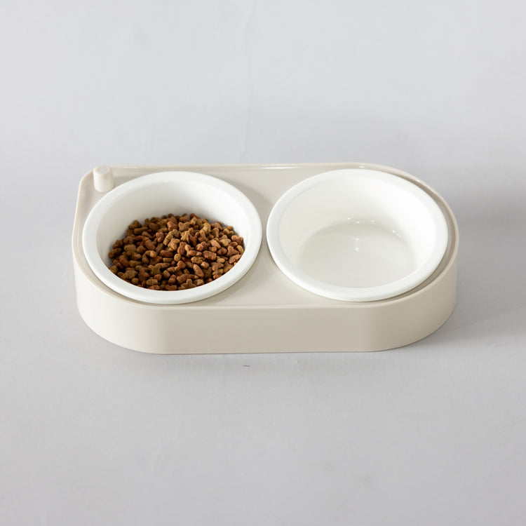 CoBowl | Double Ceramic Feeding Bowl for Cats & Dogs (Cappuccino) 31 x 17 & Ø12cm - 300ml