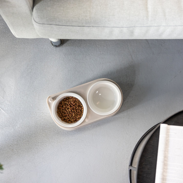 CoBowl | Double Ceramic Feeding Bowl for Cats & Dogs (Cappuccino) 31 x 17 & Ø12cm - 300ml