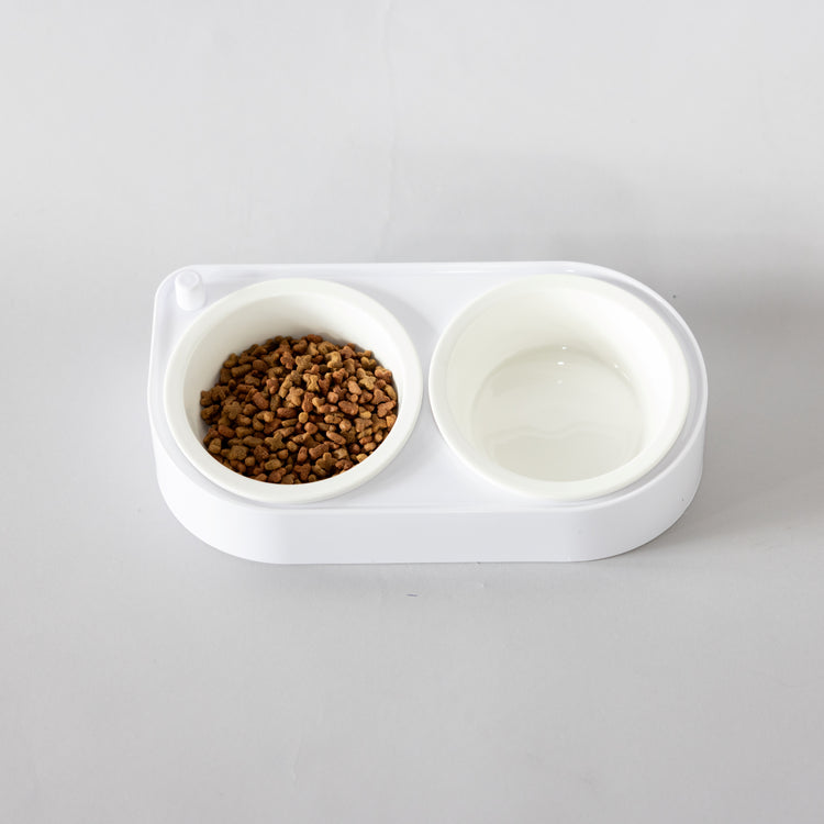 CoBowl | Double Ceramic Feeding Bowl for Cats & Dogs (White) 31 x 17 & Ø12cm - 300ml