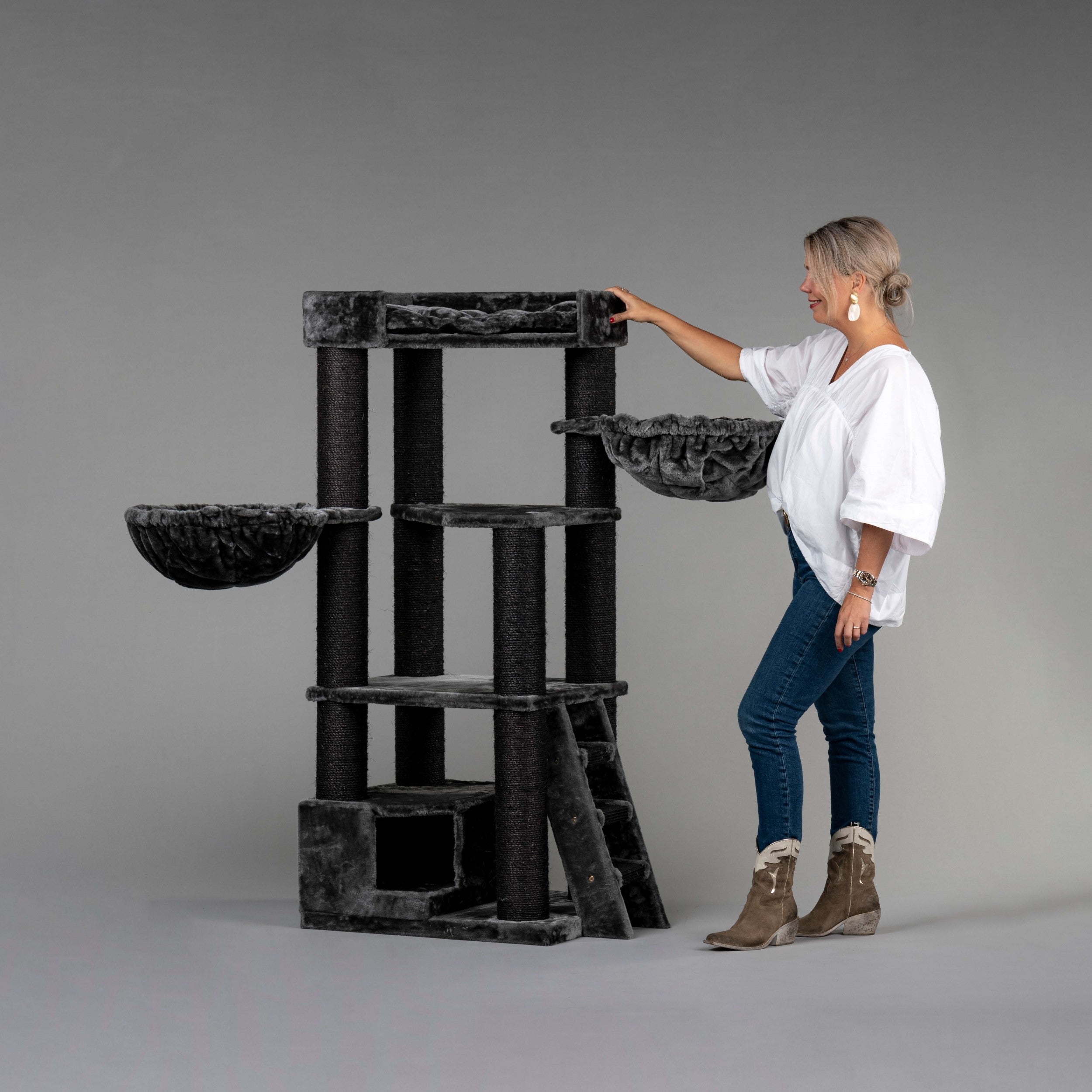 Corner Coon Blackline Dark Grey Cat Tree for large cats from RHR Pets