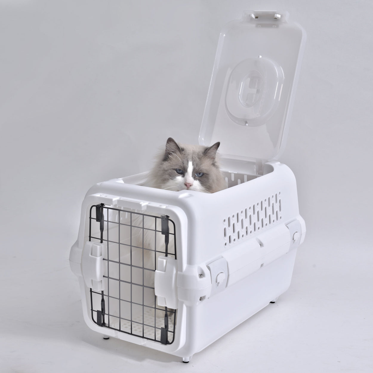 RHR Pets Travel Carrier with Steel Door for Cats & Dogs (White) 50 x 50 x 35 cm