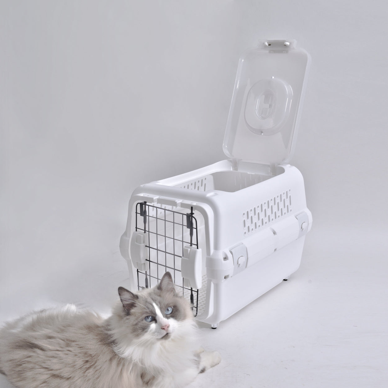 RHR Pets Travel Carrier with Steel Door for Cats & Dogs (White) 50 x 50 x 35 cm