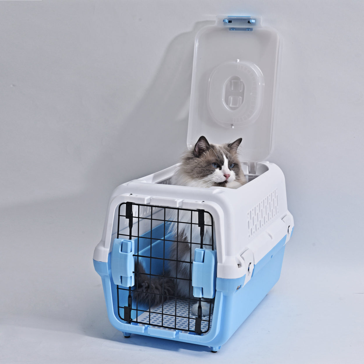 Travel basket with steel door for cats and dogs (blue) 50 x 50 x 35 cm