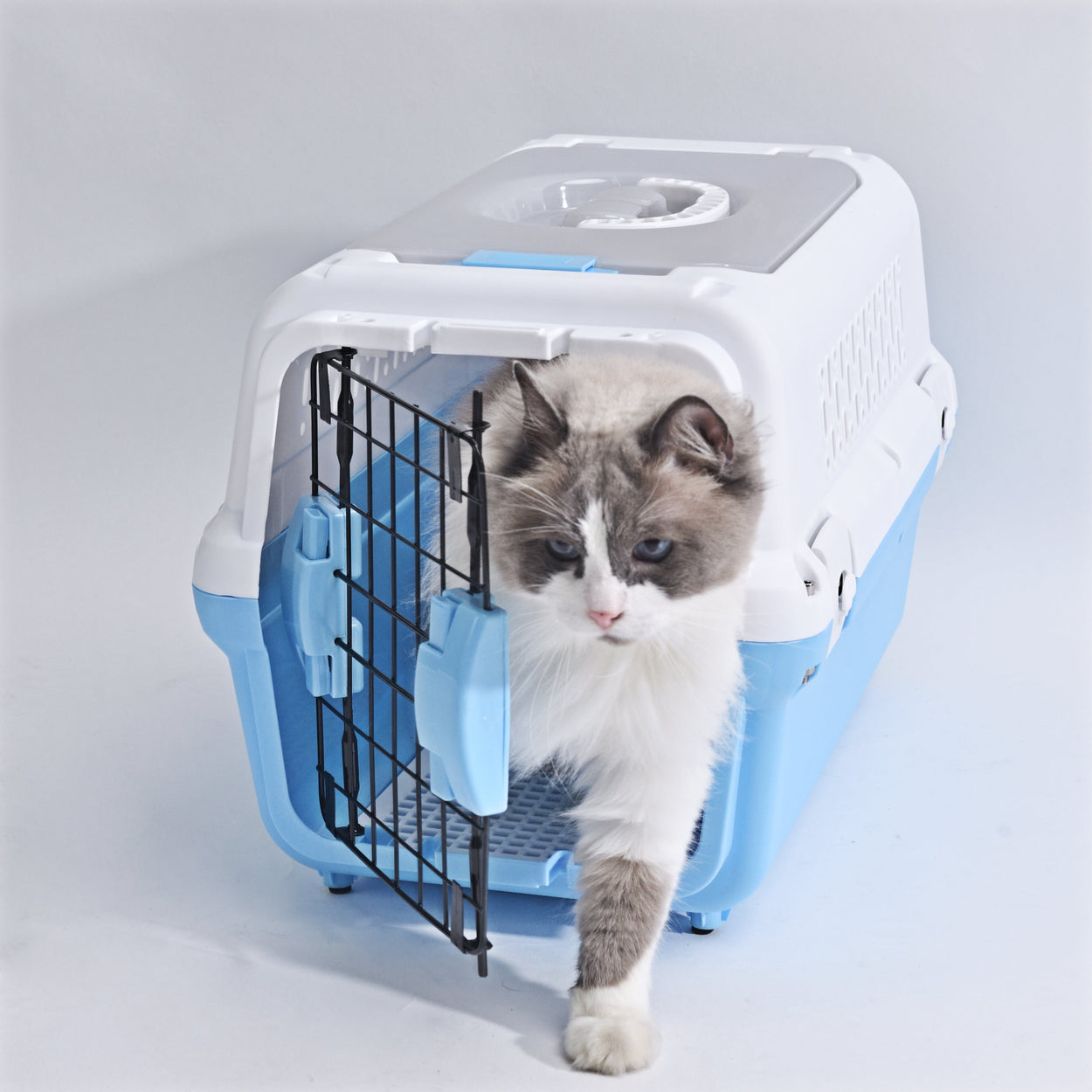 Travel basket with steel door for cats and dogs (blue) 50 x 50 x 35 cm