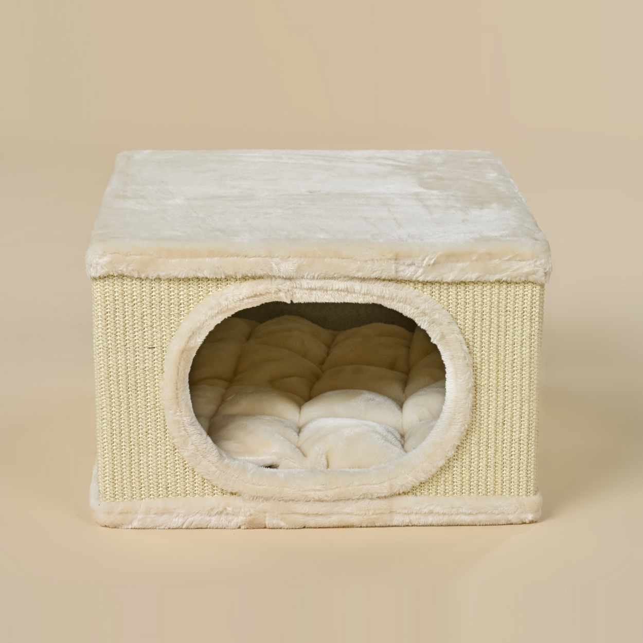 Playhouse with Cushion, Siberian Cat Castle 45 x 45 x 30 cm (Cream)