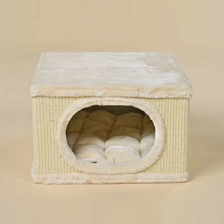 Playhouse with Cushion, Siberian Cat Castle 45 x 45 x 30 cm (Cream)