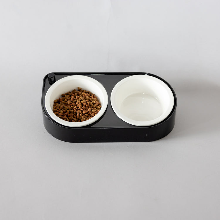 CoBowl | Double Ceramic Feeding Bowl for Cats & Dogs (Black) 31 x 17 & Ø12cm - 300ml
