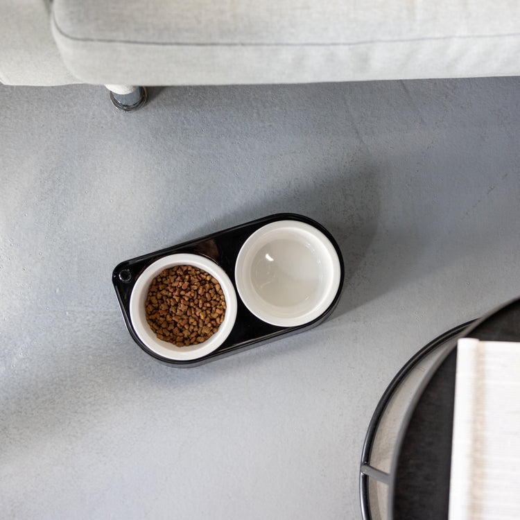 CoBowl | Double Ceramic Feeding Bowl for Cats & Dogs (Black) 31 x 17 & Ø12cm - 300ml