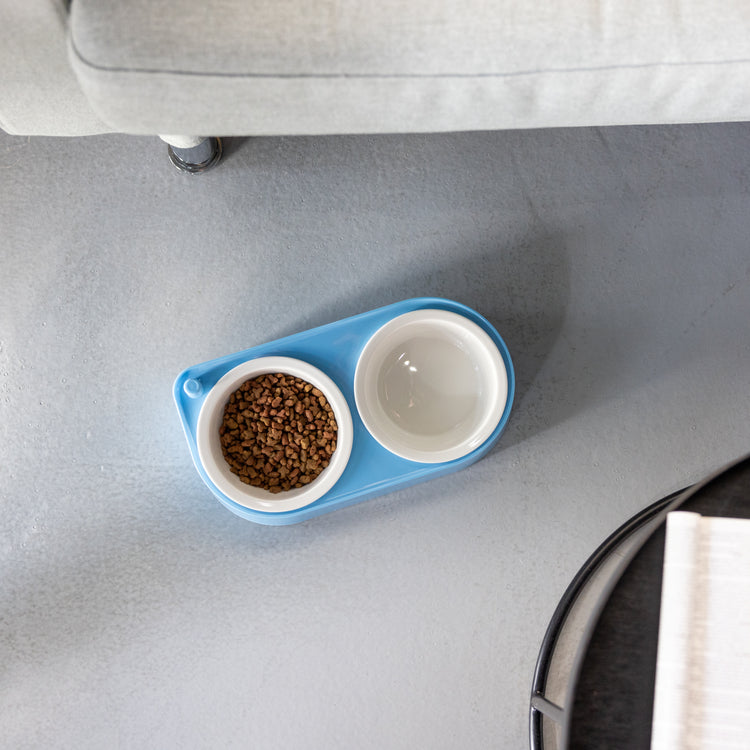 CoBowl | Double Ceramic Feeding Bowl for Cats & Dogs (Blue) 31 x 17 & Ø12cm - 300ml