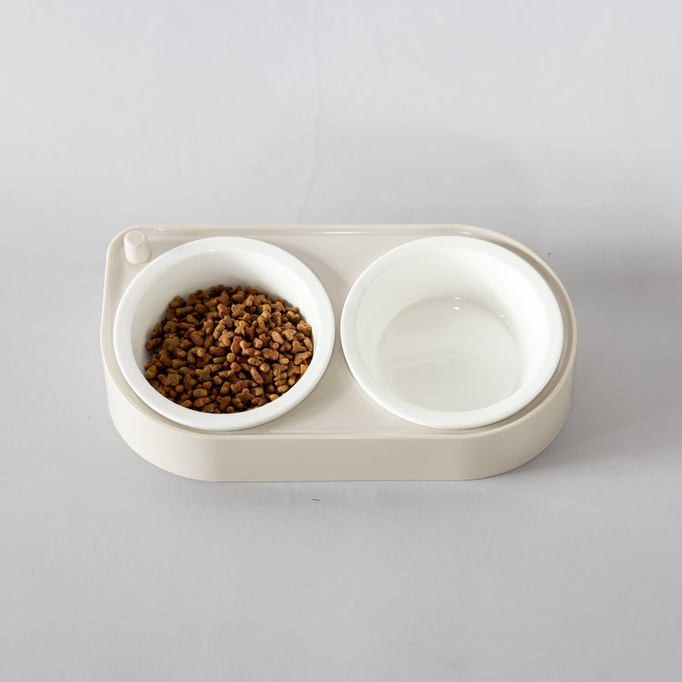 CoBowl | Double Ceramic Feeding Bowl for Cats & Dogs (Cappuccino) 31 x 17 & Ø12cm - 300ml