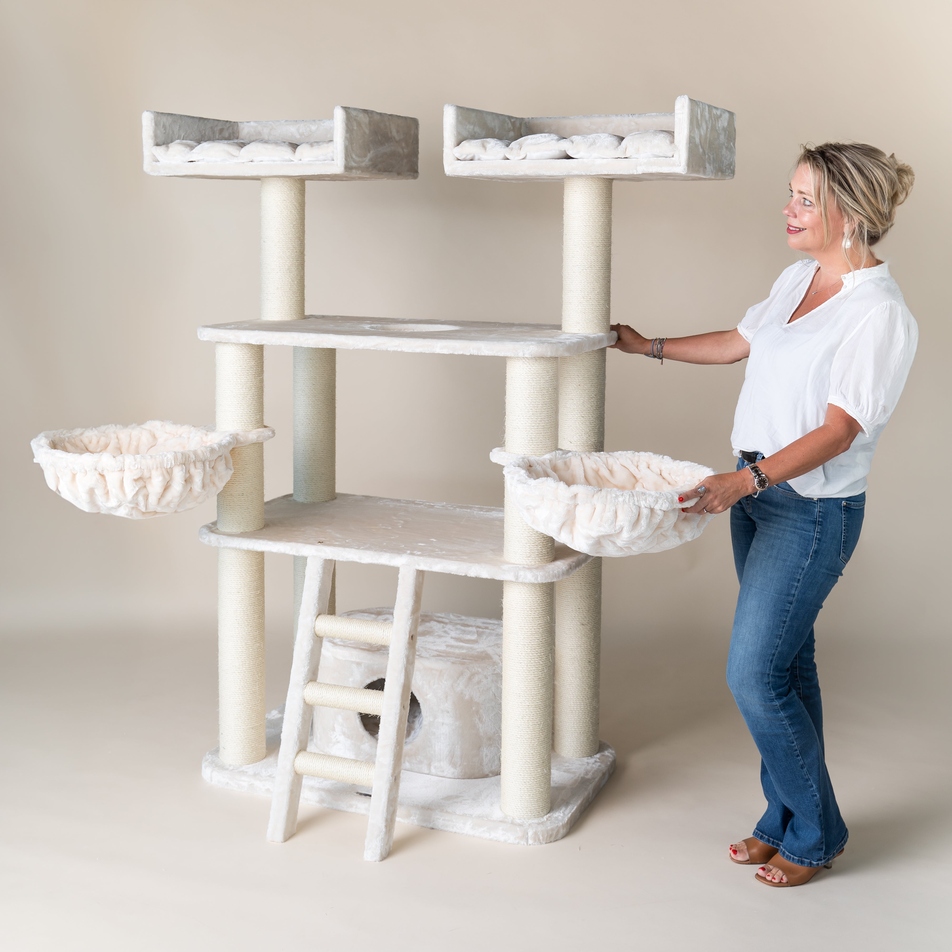 107 Inch Cat Tree Cat Tree for Large Breeds - Panther XXL (Beige) - from RHR Pets